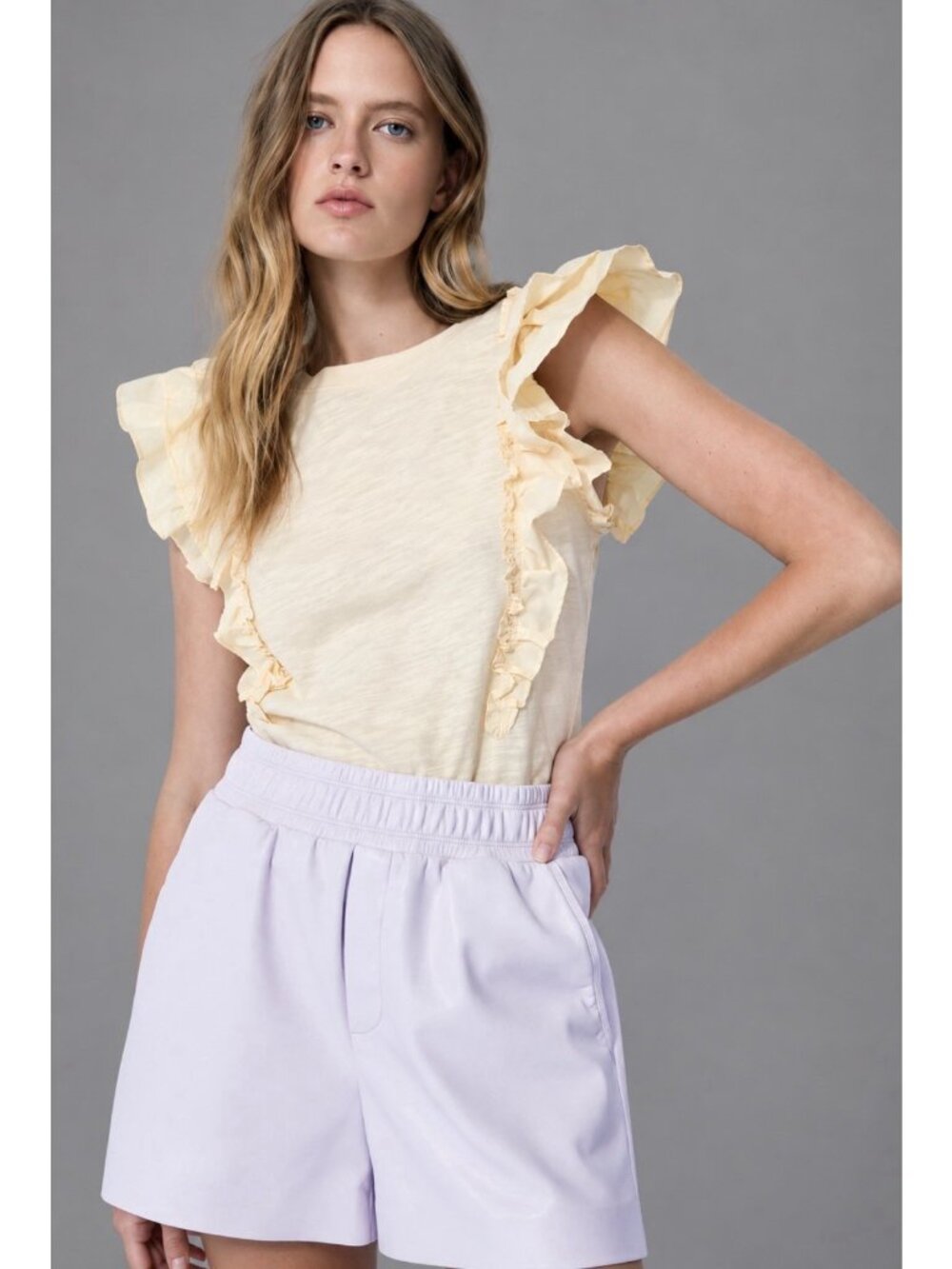 MELISSA NEPTON Womens L Marbella Ruffle Sleeve Knit Top in 'Sea Salt' (Ivory)